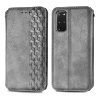 Auto-Absorbed PU Leather Case for Samsung Galaxy S20 Plus/S20 Plus 5G, Rhombus Imprinting Wallet Stand Design Phone Accessory - Grey