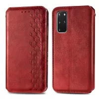 Auto-Absorbed PU Leather Case for Samsung Galaxy S20 Plus/S20 Plus 5G, Rhombus Imprinting Wallet Stand Design Phone Accessory - Red