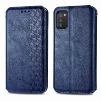 Auto-Absorbed Rhombus Imprinting PU Leather Case for Samsung Galaxy A03s (166.5 x 75.98 x 9.14mm), Folio Flip Wallet Stand Phone Accessory - Blue