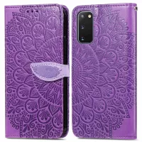 For Samsung Galaxy S20 4G/5G Smartphone Case Bag Stand Design Imprinted Dream Wings Pattern TPU+PU Leather Wallet Flip Cover with Strap - Purple