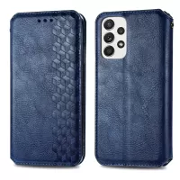 For Samsung Galaxy A33 5G Auto-Absorbed Rhombus Imprinting Phone Case PU Leather Wallet Stand Design - Blue