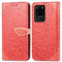For Samsung Galaxy S20 Ultra Flip Phone Case Imprinted Dream Wings Pattern TPU+PU Leather Folio Stand Function Wallet Phone Cover with Strap - Red