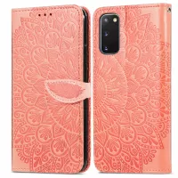 For Samsung Galaxy S20 FE/S20 FE 5G/S20 Lite PU Leather Cell Phone Case Imprinted Dream Wings Pattern Shockproof Stand Wallet Cover with Strap - Orange