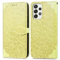 For Samsung Galaxy A32 4G (EU Version) Feather Pattern Imprinting Leather Phone Case with Wallet Stand Strap - Yellow