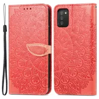 For Samsung Galaxy A02s (164.2x75.9x9.1mm) Imprinted Dream Wings Pattern PU Leather Case Wallet Stand Magnetic Flip Cover with Strap - Red