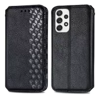 For Samsung Galaxy A33 5G Auto-Absorbed Rhombus Imprinting Phone Case PU Leather Wallet Stand Design - Black