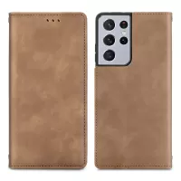 For Samsung Galaxy S21 Ultra 5G TPU+PU Leather Phone Protection Shell Retro Style Magnetic Skin-Touch Surface Flip Phone Case with Supporting Stand Card Slots - Brown