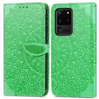 For Samsung Galaxy S20 Ultra Flip Phone Case Imprinted Dream Wings Pattern TPU+PU Leather Folio Stand Function Wallet Phone Cover with Strap - Green