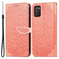 For Samsung Galaxy A02s (164.2x75.9x9.1mm) Imprinted Dream Wings Pattern PU Leather Case Wallet Stand Magnetic Flip Cover with Strap - Orange