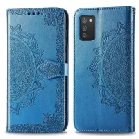 For Samsung Galaxy A03s (166.5 x 75.98 x 9.14mm) Mandala Embossment PU Leather Cover Wallet Stand Phone Case - Blue