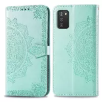 For Samsung Galaxy A03s (166.5 x 75.98 x 9.14mm) Mandala Embossment PU Leather Cover Wallet Stand Phone Case - Green