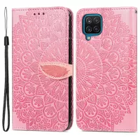 For Samsung Galaxy A22 4G (EU Version) PU Leather Wallet Dream Wings Pattern Imprinted Case Magnetic Soft TPU Shockproof Folding Stand Cover with Strap - Pink