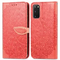 For Samsung Galaxy S20 4G/5G Smartphone Case Bag Stand Design Imprinted Dream Wings Pattern TPU+PU Leather Wallet Flip Cover with Strap - Red