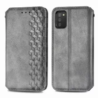 Auto-Absorbed Rhombus Imprinting PU Leather Case for Samsung Galaxy A03s (166.5 x 75.98 x 9.14mm), Folio Flip Wallet Stand Phone Accessory - Grey