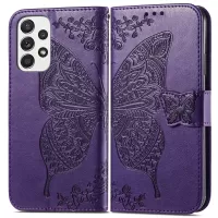 Imprinting Butterfly Flower Leather Case for Samsung Galaxy A33 5G, Wallet Viewing Stand Phone Cover - Purple
