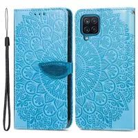 For Samsung Galaxy A22 4G (EU Version) PU Leather Wallet Dream Wings Pattern Imprinted Case Magnetic Soft TPU Shockproof Folding Stand Cover with Strap - Blue