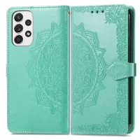 Embossed Mandala Pattern Leather Cover for Samsung Galaxy A33 5G, Wallet Foldable Stand Inner TPU Phone Case - Green
