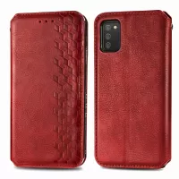 Auto-Absorbed Rhombus Imprinting PU Leather Case for Samsung Galaxy A03s (166.5 x 75.98 x 9.14mm), Folio Flip Wallet Stand Phone Accessory - Red