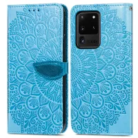 For Samsung Galaxy S20 Ultra Flip Phone Case Imprinted Dream Wings Pattern TPU+PU Leather Folio Stand Function Wallet Phone Cover with Strap - Blue