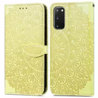 For Samsung Galaxy S20 4G/5G Smartphone Case Bag Stand Design Imprinted Dream Wings Pattern TPU+PU Leather Wallet Flip Cover with Strap - Yellow