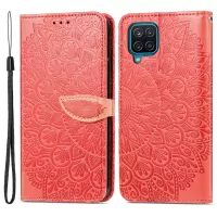 For Samsung Galaxy A22 4G (EU Version) PU Leather Wallet Dream Wings Pattern Imprinted Case Magnetic Soft TPU Shockproof Folding Stand Cover with Strap - Red