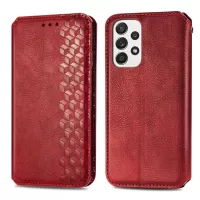 For Samsung Galaxy A33 5G Auto-Absorbed Rhombus Imprinting Phone Case PU Leather Wallet Stand Design - Red