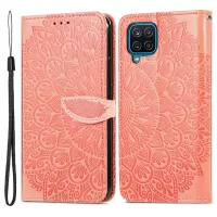 For Samsung Galaxy A22 4G (EU Version) PU Leather Wallet Dream Wings Pattern Imprinted Case Magnetic Soft TPU Shockproof Folding Stand Cover with Strap - Orange