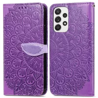 For Samsung Galaxy A32 4G (EU Version) Feather Pattern Imprinting Leather Phone Case with Wallet Stand Strap - Purple