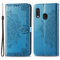 For Samsung Galaxy A20e Phone Case Mandala Embossment Design Phone Cover Shell Pouch Stand Function Flip Practical PU Leather Wallet - Blue