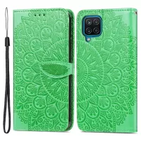 For Samsung Galaxy A22 4G (EU Version) PU Leather Wallet Dream Wings Pattern Imprinted Case Magnetic Soft TPU Shockproof Folding Stand Cover with Strap - Green