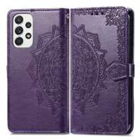 Embossed Mandala Pattern Leather Cover for Samsung Galaxy A33 5G, Wallet Foldable Stand Inner TPU Phone Case - Purple