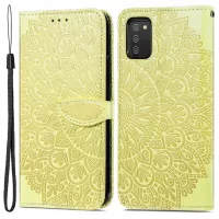 For Samsung Galaxy A02s (164.2x75.9x9.1mm) Imprinted Dream Wings Pattern PU Leather Case Wallet Stand Magnetic Flip Cover with Strap - Yellow