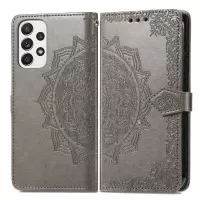 Embossed Mandala Pattern Leather Cover for Samsung Galaxy A33 5G, Wallet Foldable Stand Inner TPU Phone Case - Grey