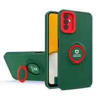 Ring Kickstand PC + TPU Phone Case for Samsung Galaxy A13 5G, Camera Lens Protection Anti-drop Cellphone Back Cover - Blackish Green/Red