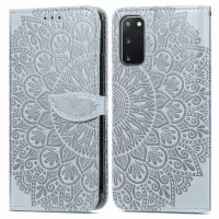 For Samsung Galaxy S20 FE/S20 FE 5G/S20 Lite PU Leather Cell Phone Case Imprinted Dream Wings Pattern Shockproof Stand Wallet Cover with Strap - Grey