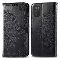 For Samsung Galaxy A03s (166.5 x 75.98 x 9.14mm) Mandala Embossment PU Leather Cover Wallet Stand Phone Case - Black