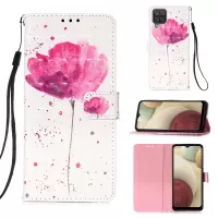 Lanyard Design Pattern Printing Design Leather Phone Case with Wallet and Stand for Samsung Galaxy A12/M12 - Flower