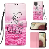 Lanyard Design Pattern Printing Design Leather Phone Case with Wallet and Stand for Samsung Galaxy A12/M12 - Sea of Clouds/Rose