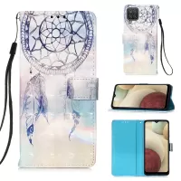 Lanyard Design Pattern Printing Design Leather Phone Case with Wallet and Stand for Samsung Galaxy A12/M12 - Dreamcatcher and Rainbow