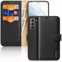 DUX DUCIS Hivo Series Split Leather Multiple Slots Wallet Adjustable Stand Phone Cover Shell for Samsung Galaxy S21 FE - Black