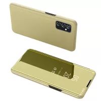 Electroplating Mirror Design Light Slim Anti-drop Clear View Window Screen Display Flip Phone Cover with Stand for Samsung Galaxy M52 5G - Luxury Gold