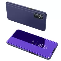Electroplating Mirror Design Light Slim Anti-drop Clear View Window Screen Display Flip Phone Cover with Stand for Samsung Galaxy M52 5G - Purplish Blue
