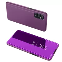 Electroplating Mirror Design Light Slim Anti-drop Clear View Window Screen Display Flip Phone Cover with Stand for Samsung Galaxy M52 5G - Purple