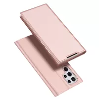DUX DUCIS Skin Pro Series Auto Magnetic Closed PU Leather Flip Stand Shockproof Cover with Card Slot for Samsung Galaxy S22 Ultra 5G - Pink