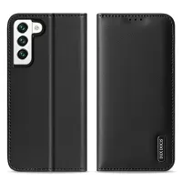 DUX DUCIS Hivo Series RFID Blocking Design Flip Case Well-protected Anti-drop Split Leather Stand Phone Cover with Wallet for Samsung Galaxy S22+ 5G - Black