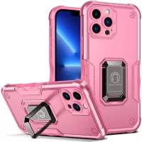 Shock-Absorption PC+TPU Hybrid Phone Case with Built-in Finger Ring Kickstand for iPhone 13 Pro 6.1 inch - Pink