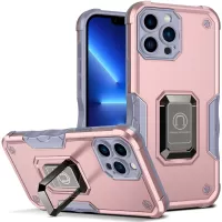 Shock-Absorption PC+TPU Hybrid Phone Case with Built-in Finger Ring Kickstand for iPhone 13 Pro 6.1 inch - Rose Gold