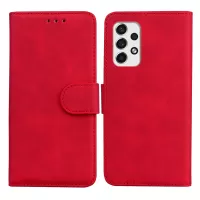 PU Leather + TPU Folio Flip Phone Case Solid Color Anti-scratch Shell with Stand Wallet for Samsung Galaxy A53 5G - Red