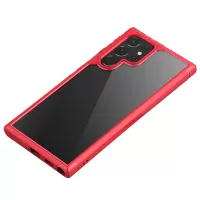 IPAKY Solid Acrylic Back TPU Frame Protection Airbag Anti-Fall Clear Back Case for Samsung Galaxy S22 Ultra 5G - Red