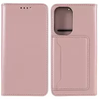Anti-fingerprint PU Leather Skin-touch Cover Strong Magnetic Auto-absorbed Closing Wallet Mobile Phone Case with Kickstand for Samsung Galaxy A33 5G - Rose Gold